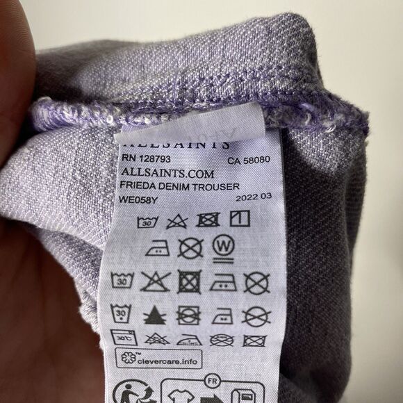 Allsaints Frieda Denim Pants Cargo Women's 12 Washed Purple Grunge Trousers - Picture 8 of 9